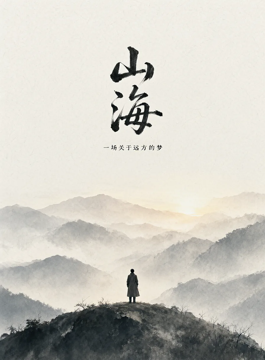 水墨风电影海报,书法「山海」大字