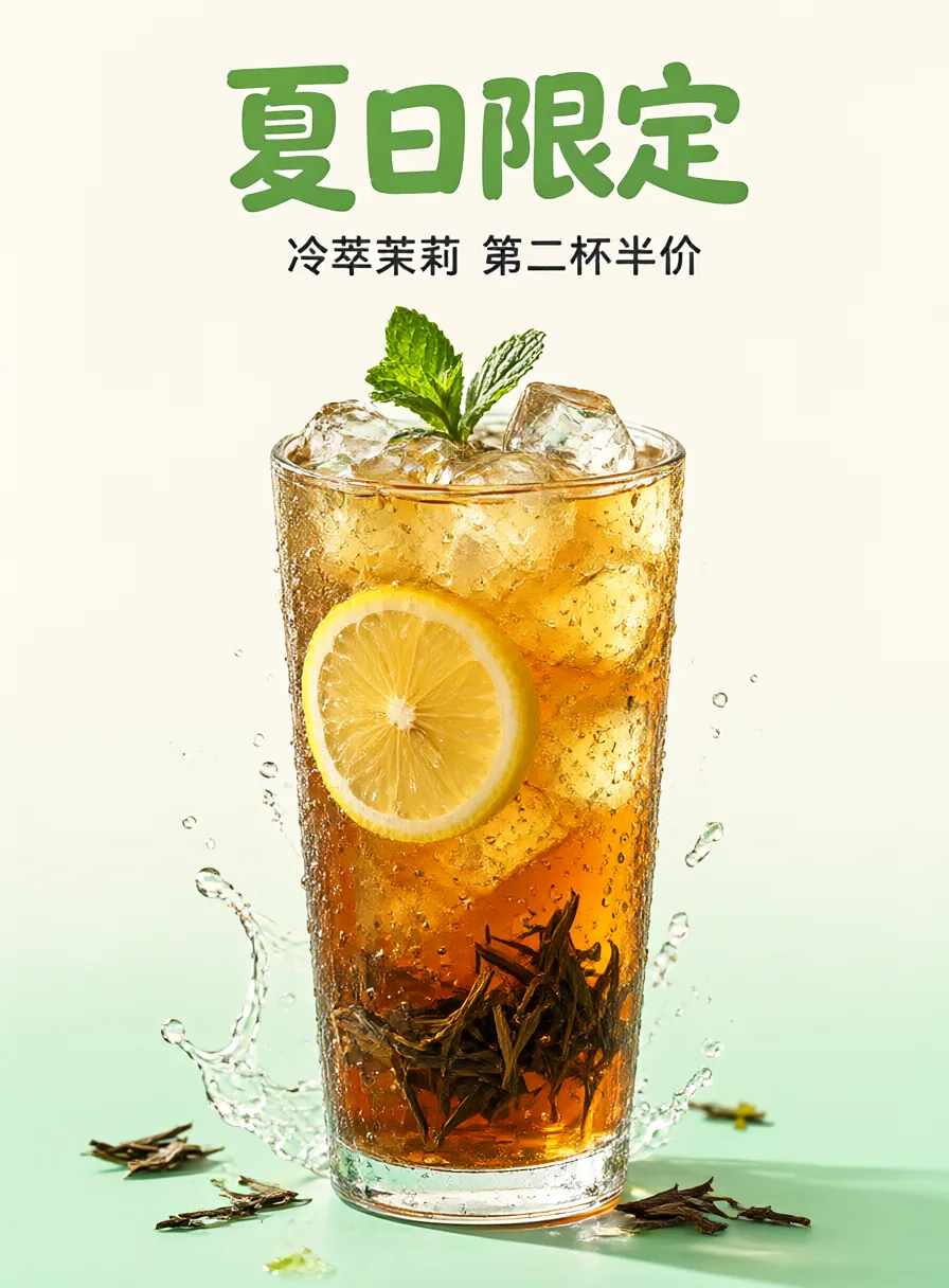 冰茉莉茶饮品促销海报,「夏日限定」