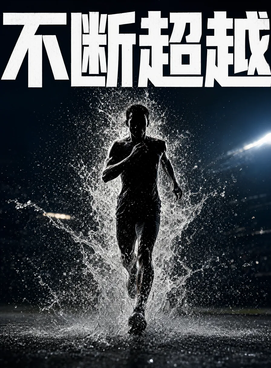 运动品牌海报,破水而出的跑者与「不断超越」