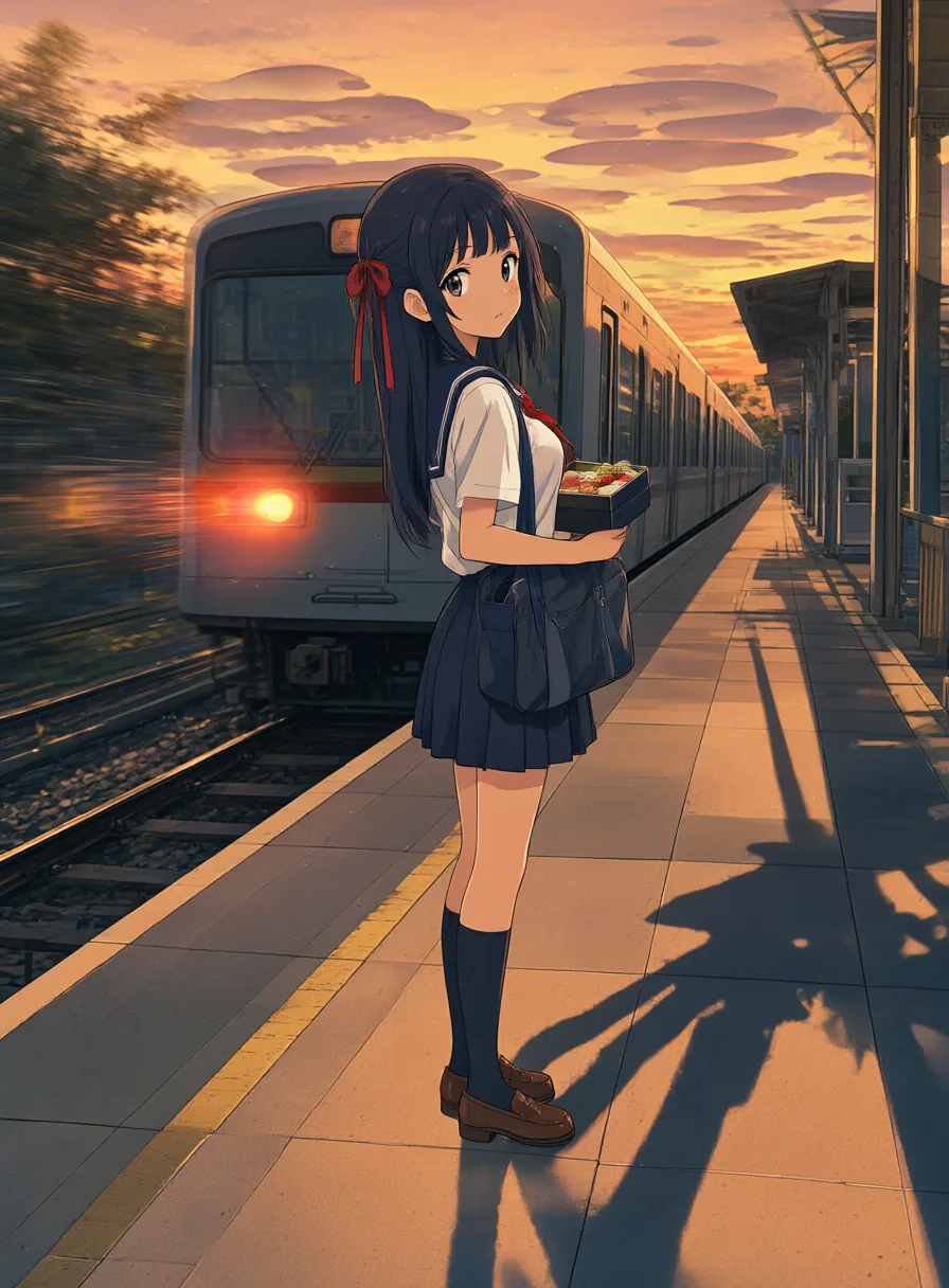 夕阳车站的动画风少女,赛璐璐上色